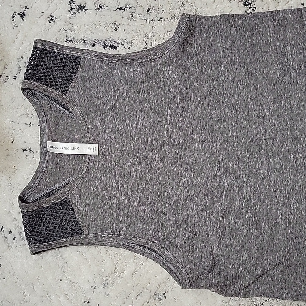Lorna Jane Life Heather Speckled Grey Mesh Net racerback Tank Top Small S